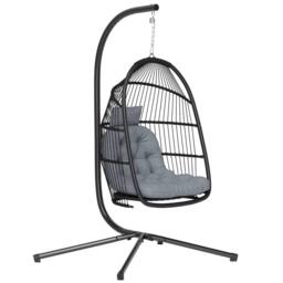 OUTSUNNY Rattan Hanging Egg Chair with Stand, Cushion, Foldable Hammock Chair, Dark Grey - thumbnail 2