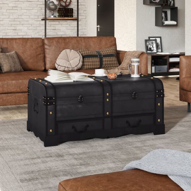 Berkfield Home Wooden Treasure Chest Large Black - image 1