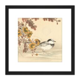 Artery8 Kono Bairei Wagtail Bird Flowers Japan Woodblock 8X8 Inch Square Wooden Framed Wall Art Print Picture with Mount in Black - thumbnail 1