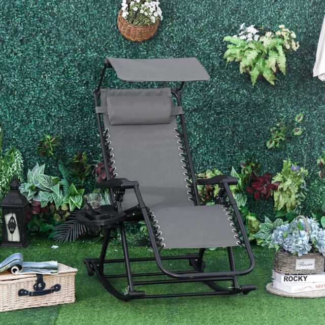OUTSUNNY Folding Recliner Chair Outdoor Lounge Rocker Zero-Gravity Seat in Grey - image 1