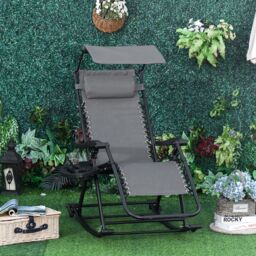 OUTSUNNY Folding Recliner Chair Outdoor Lounge Rocker Zero-Gravity Seat in Grey - thumbnail 1