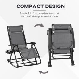 OUTSUNNY Folding Recliner Chair Outdoor Lounge Rocker Zero-Gravity Seat in Grey - thumbnail 4