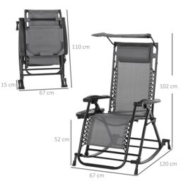 OUTSUNNY Folding Recliner Chair Outdoor Lounge Rocker Zero-Gravity Seat in Grey - thumbnail 3