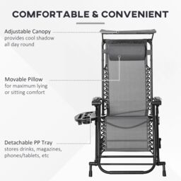 OUTSUNNY Folding Recliner Chair Outdoor Lounge Rocker Zero-Gravity Seat in Grey - thumbnail 5