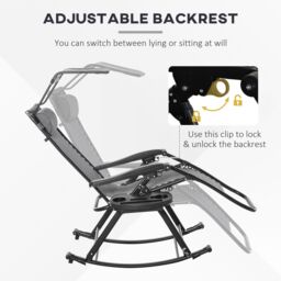 OUTSUNNY Folding Recliner Chair Outdoor Lounge Rocker Zero-Gravity Seat in Grey - thumbnail 8