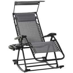 OUTSUNNY Folding Recliner Chair Outdoor Lounge Rocker Zero-Gravity Seat in Grey - thumbnail 2