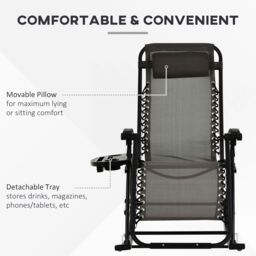 OUTSUNNY Folding Recliner Chair Outdoor Lounge Rocker Zero-Gravity Seat in Grey - thumbnail 6