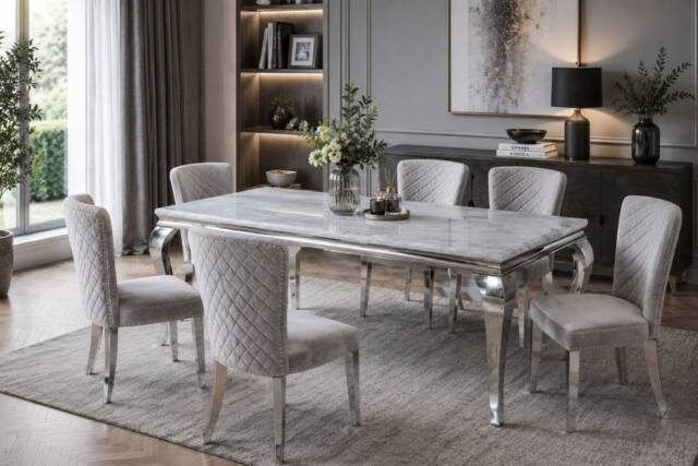 Stratus Interiors Louis Modern Round Marble Dining Table with Elegant Stainless Steel Legs 1.3mt in White - Size: 100 cm x 100 cm - image 1