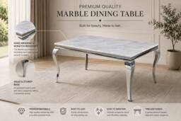 Stratus Interiors Louis Modern Round Marble Dining Table with Elegant Stainless Steel Legs 1.3mt in White - Size: 100 cm x 100 cm - thumbnail 2