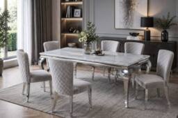 Stratus Interiors Louis Modern Round Marble Dining Table with Elegant Stainless Steel Legs 1.3mt in White - Size: 100 cm x 100 cm