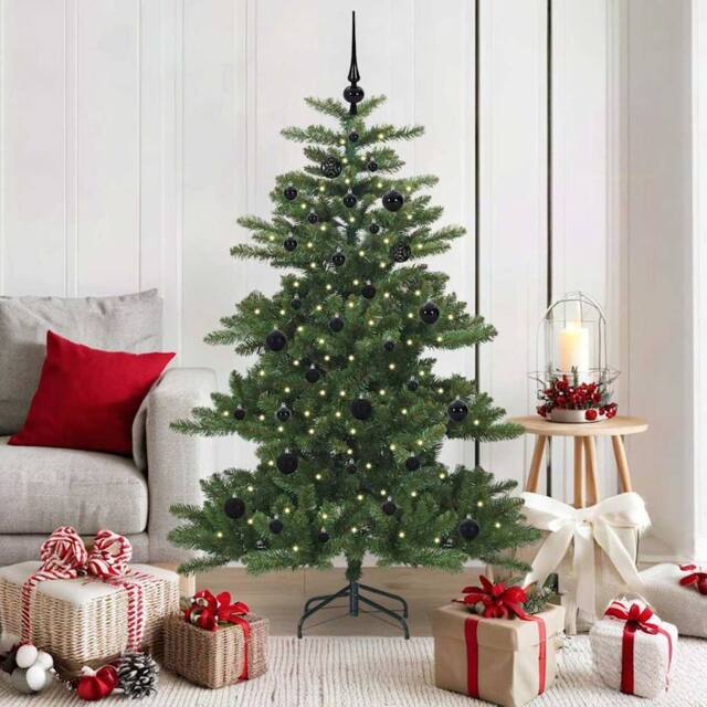 Berkfield Home Artificial Hinged Christmas Tree with 150 LEDs 150 cm PVC in Green - image 1
