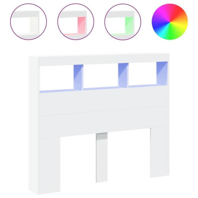Berkfield Home Headboard Cabinet with LED White 120x17x102 cm - Size: 120 x 17 x 102 cm - image 1