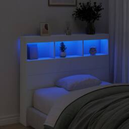 Berkfield Home Headboard Cabinet with LED White 120x17x102 cm - Size: 120 x 17 x 102 cm - thumbnail 4