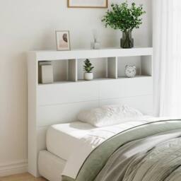 Berkfield Home Headboard Cabinet with LED White 120x17x102 cm - Size: 120 x 17 x 102 cm - thumbnail 2