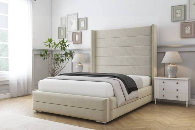 "Comfort Beds Milano Plush Bed Frame With Mattress-50"" Upholstered Wingback in Cream - Size: Single" - image 1