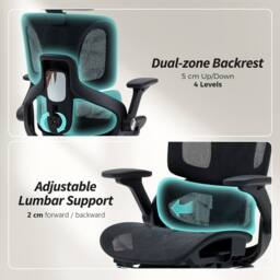 HOMCOM Ergonomic Office Chair, Mesh Desk Chair with Lumbar Support, Footrest in Black - thumbnail 6