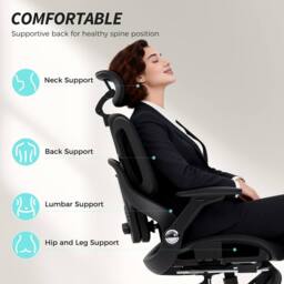 HOMCOM Ergonomic Office Chair, Mesh Desk Chair with Lumbar Support, Footrest in Black - thumbnail 4