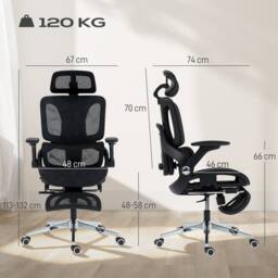 HOMCOM Ergonomic Office Chair, Mesh Desk Chair with Lumbar Support, Footrest in Black - thumbnail 3