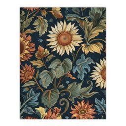 "Artery8 Sunflowers in Leaves Painting Classic Vintage Wall Art Print in Navy - Size: W24"" x H32""" - thumbnail 1