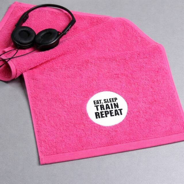 Duncan Stewart Eat, Sleep, Train, Repeat Gym Towel in Pink - image 1