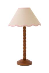 ValueLights Bobbin Colour Trim Linen Shade Walnut Bobble Table Lamp in Baby Pink - thumbnail 6