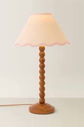 ValueLights Bobbin Colour Trim Linen Shade Walnut Bobble Table Lamp in Baby Pink - thumbnail 3