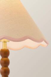 ValueLights Bobbin Colour Trim Linen Shade Walnut Bobble Table Lamp in Baby Pink - thumbnail 4