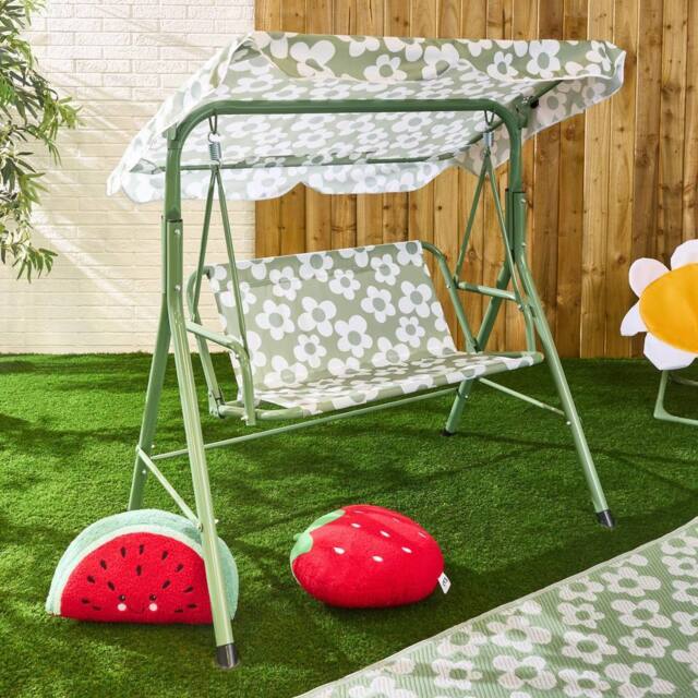 OHS Kids Daisy 2 Seater Swing Bench Canopy Garden Patio Play Set in Pale Green - image 1