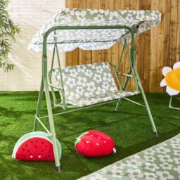 OHS Kids Daisy 2 Seater Swing Bench Canopy Garden Patio Play Set in Pale Green - thumbnail 1
