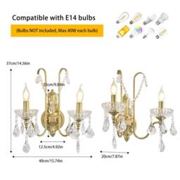 NIVOR 2 Light Crystal Wall Lights Rustic Wall Lamp for Hallway Porch E14 in Gold - thumbnail 2