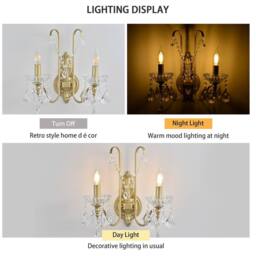 NIVOR 2 Light Crystal Wall Lights Rustic Wall Lamp for Hallway Porch E14 in Gold - thumbnail 3