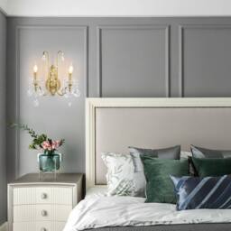 NIVOR 2 Light Crystal Wall Lights Rustic Wall Lamp for Hallway Porch E14 in Gold - thumbnail 6