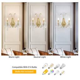 NIVOR 2 Light Crystal Wall Lights Rustic Wall Lamp for Hallway Porch E14 in Gold - thumbnail 4