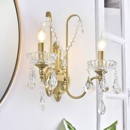 NIVOR 2 Light Crystal Wall Lights Rustic Wall Lamp for Hallway Porch E14 in Gold - thumbnail 1