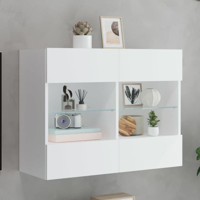 Berkfield Home TV Wall Cabinet with LED Lights White 78.5x30x60.5 cm - image 1