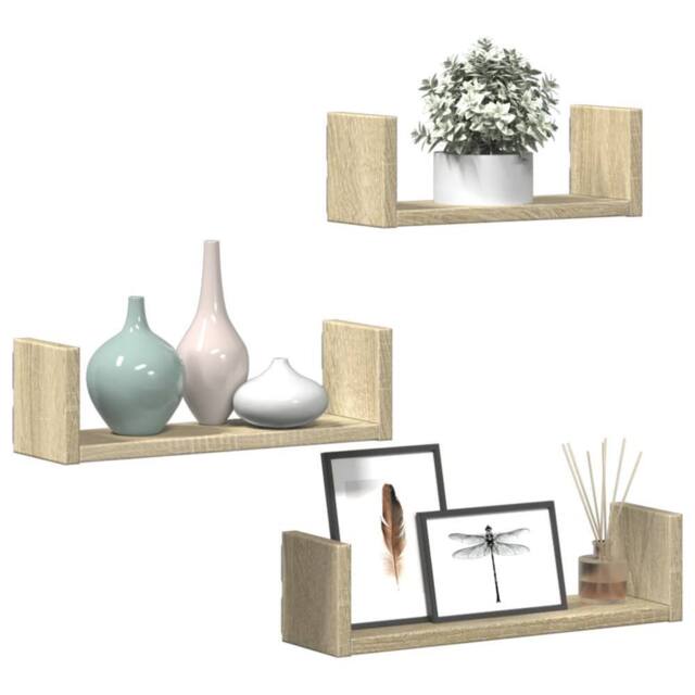 Berkfield Home Wall Shelf 3 pcs Sonoma Oak Engineered Wood in Light Oak - image 1