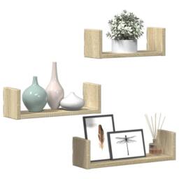 Berkfield Home Wall Shelf 3 pcs Sonoma Oak Engineered Wood in Light Oak - thumbnail 1