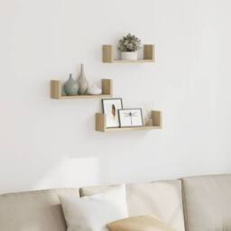 Berkfield Home Wall Shelf 3 pcs Sonoma Oak Engineered Wood in Light Oak - thumbnail 2