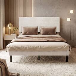 Levede Double Bed Frame with Upholstered Headboard Velvet Foam White Fabric - thumbnail 2