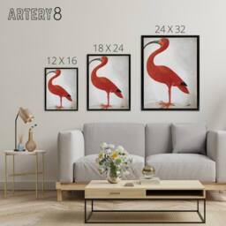 "Artery8 Merian Scarlet Ibis Bird With Egg Framed Canvas Wall Art Print in Pink - Size: W12"" x H16""" - thumbnail 4