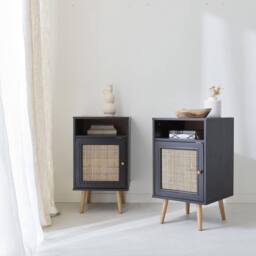 sweeek Pair Of Scandi-style Bedside Tables With Cupboard in Black - thumbnail 1