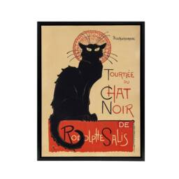 "Artery8 Black Cat Chat Noir Cabaret Vintage Ad Steinlen Framed Canvas Wall Art in Orange - Size: W12"" x H16""" - thumbnail 1