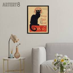 "Artery8 Black Cat Chat Noir Cabaret Vintage Ad Steinlen Framed Canvas Wall Art in Orange - Size: W12"" x H16""" - thumbnail 3