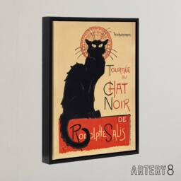 "Artery8 Black Cat Chat Noir Cabaret Vintage Ad Steinlen Framed Canvas Wall Art in Orange - Size: W12"" x H16""" - thumbnail 2