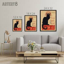 "Artery8 Black Cat Chat Noir Cabaret Vintage Ad Steinlen Framed Canvas Wall Art in Orange - Size: W12"" x H16""" - thumbnail 4