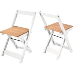 FORGEVIO Set of 2 White Waxed Pine Folding Dining Chairs Space Saving - thumbnail 1