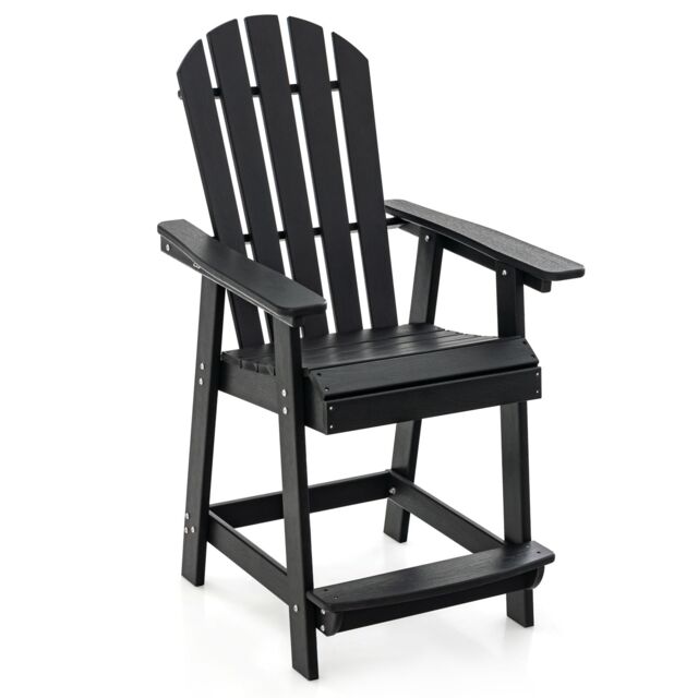 Costway Outdoor Adirondack Bar Stool HDPE Patio Chair Garden Counter Height Bar Stool in Black - image 1