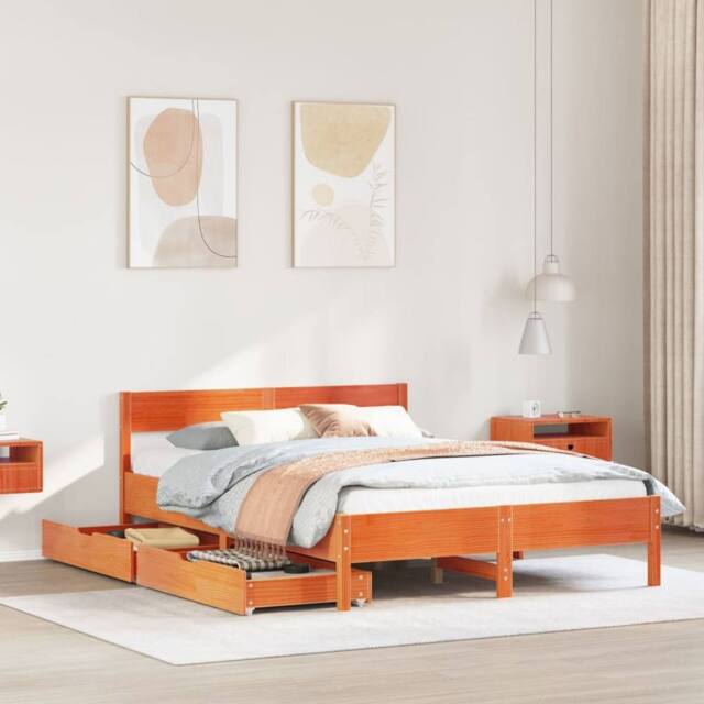 Berkfield Home Bed Frame without Mattress Wax Brown 135x190 cm Double Solid Wood Pine - image 1