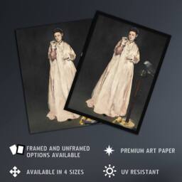 "Artery8 Young Lady With a Parrot Portrait Manet Vintage Framed Wall Art Print in Grey - Size: W12"" x H16""" - thumbnail 2