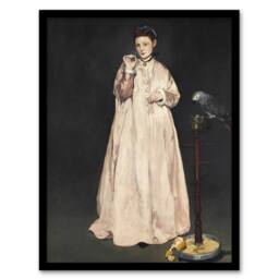 "Artery8 Young Lady With a Parrot Portrait Manet Vintage Framed Wall Art Print in Grey - Size: W12"" x H16""" - thumbnail 1
